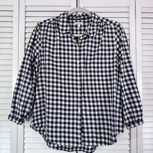 Barbour Gingham Check Print Shirt Top 3/4 Sleeves White/Navy Size 8